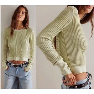 We The Free Between The Lines‎ Rib Jumper Sage Green Cotton Women's Medium